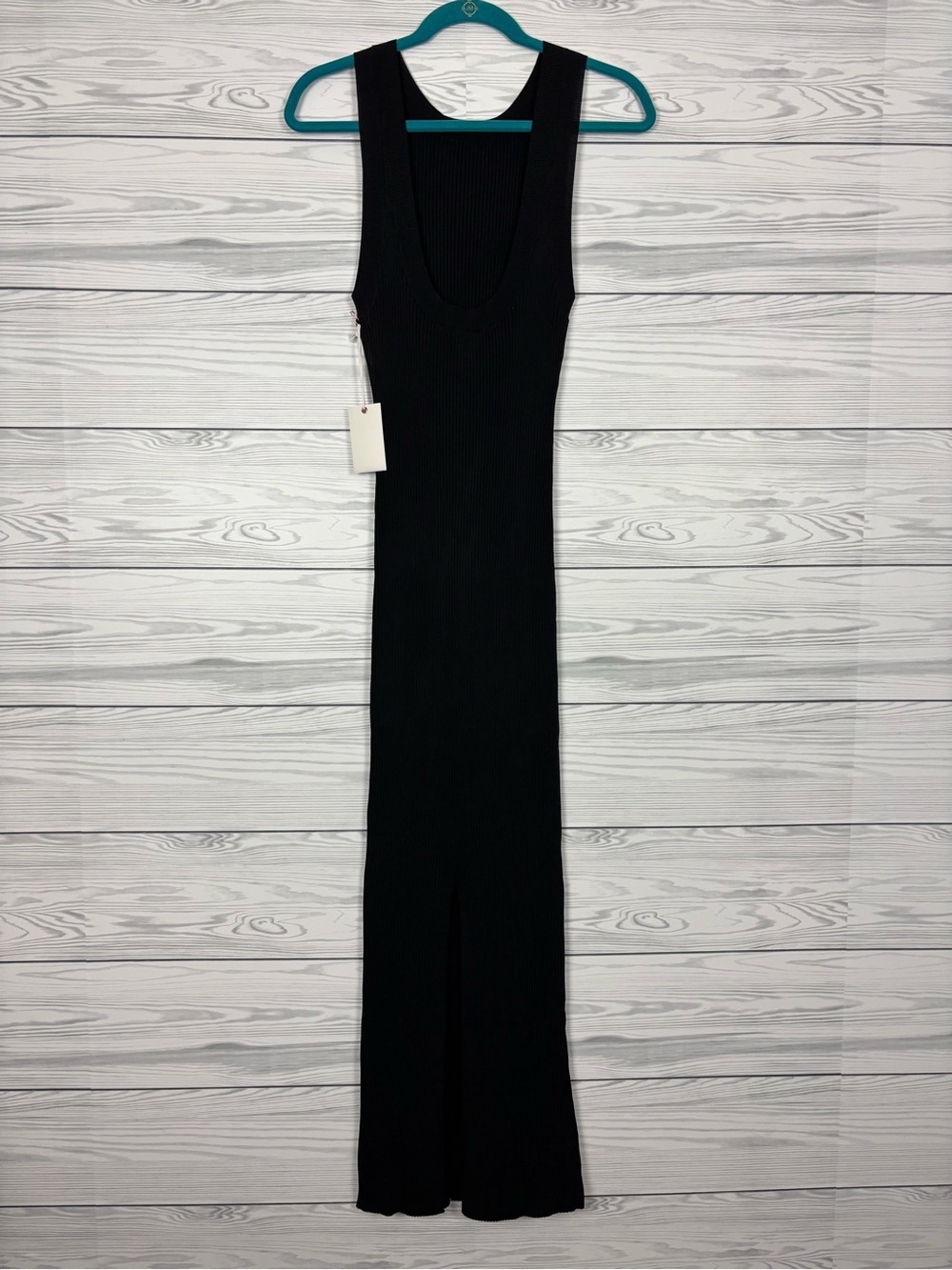 Good American Shine Scoop Back Ribbed Tank Top Midi Dress Black NWT large - Picture 5 of 9